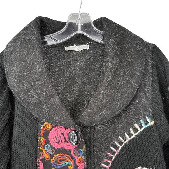 Liquid by Sioni Cardigan Sweater Size L Art To Wear Mohair Wool Blend Black Boho - Picture 2 of 13